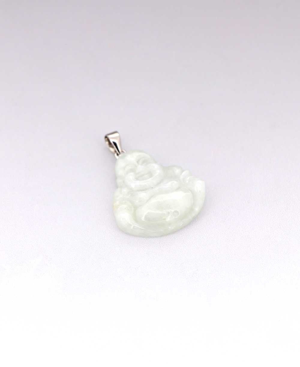 Green Jade and Sterling Silver Happy Buddha Pendant - Charms & Pendants