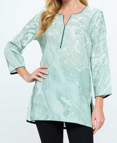 Green Marble Print Soft Cotton Tunic Top - Shirts & Tops S