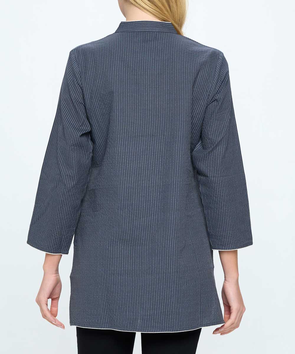 Grey Kantha Stitch Cotton Tunic Top - Shirts & Tops S