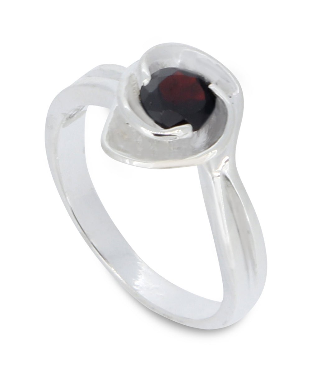Grounding Energy Garnet and Sterling Silver Floral Ring - Rings Size 6