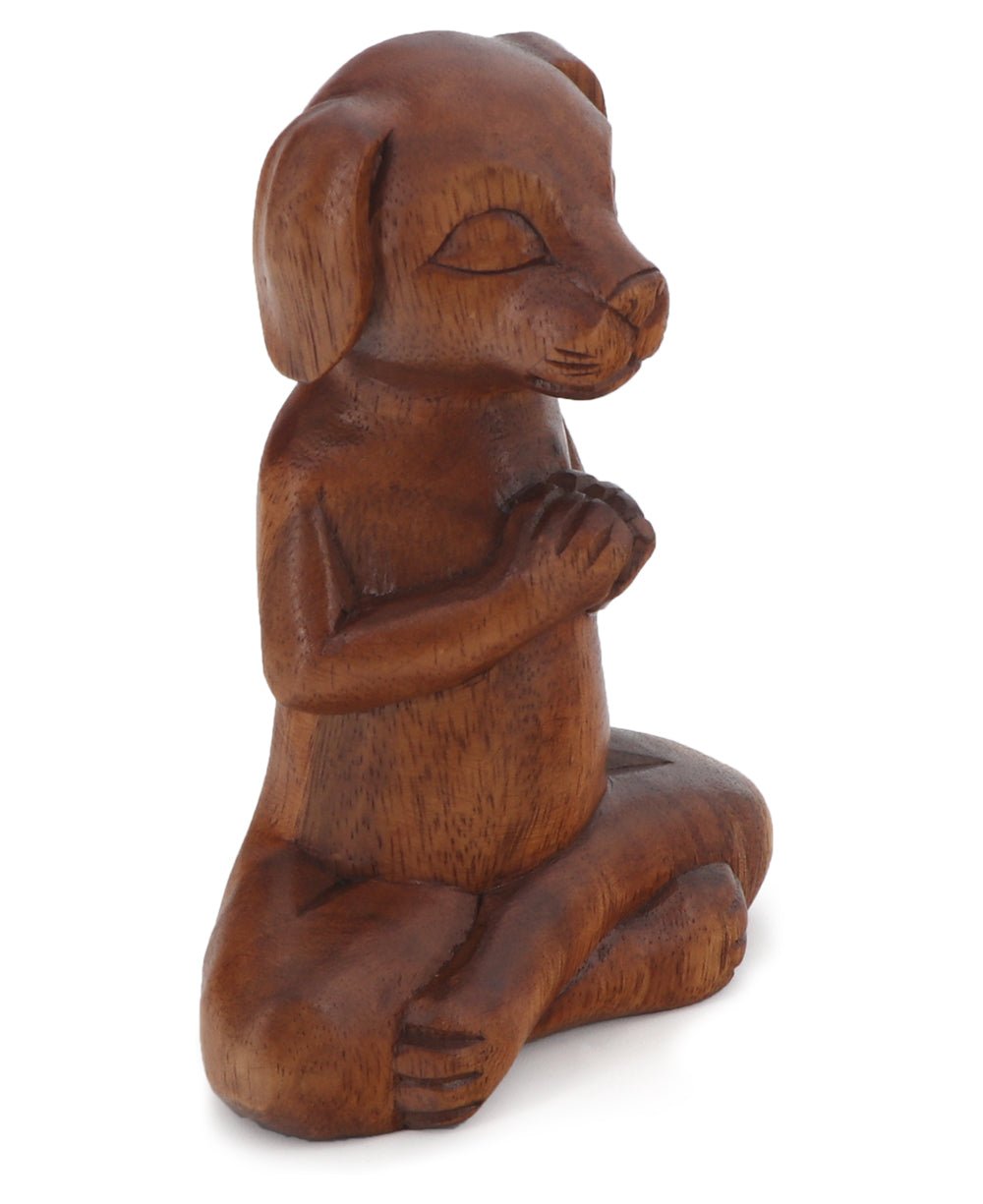 Hand Carved Meditating Namaste Dog Statue - Sculptures & Statues