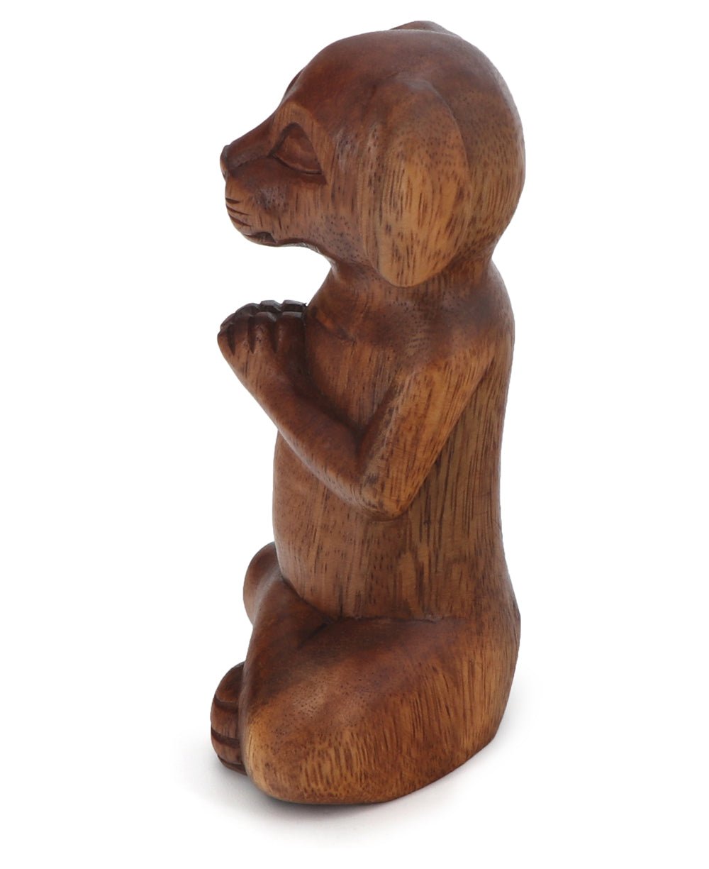Hand Carved Meditating Namaste Dog Statue - Sculptures & Statues