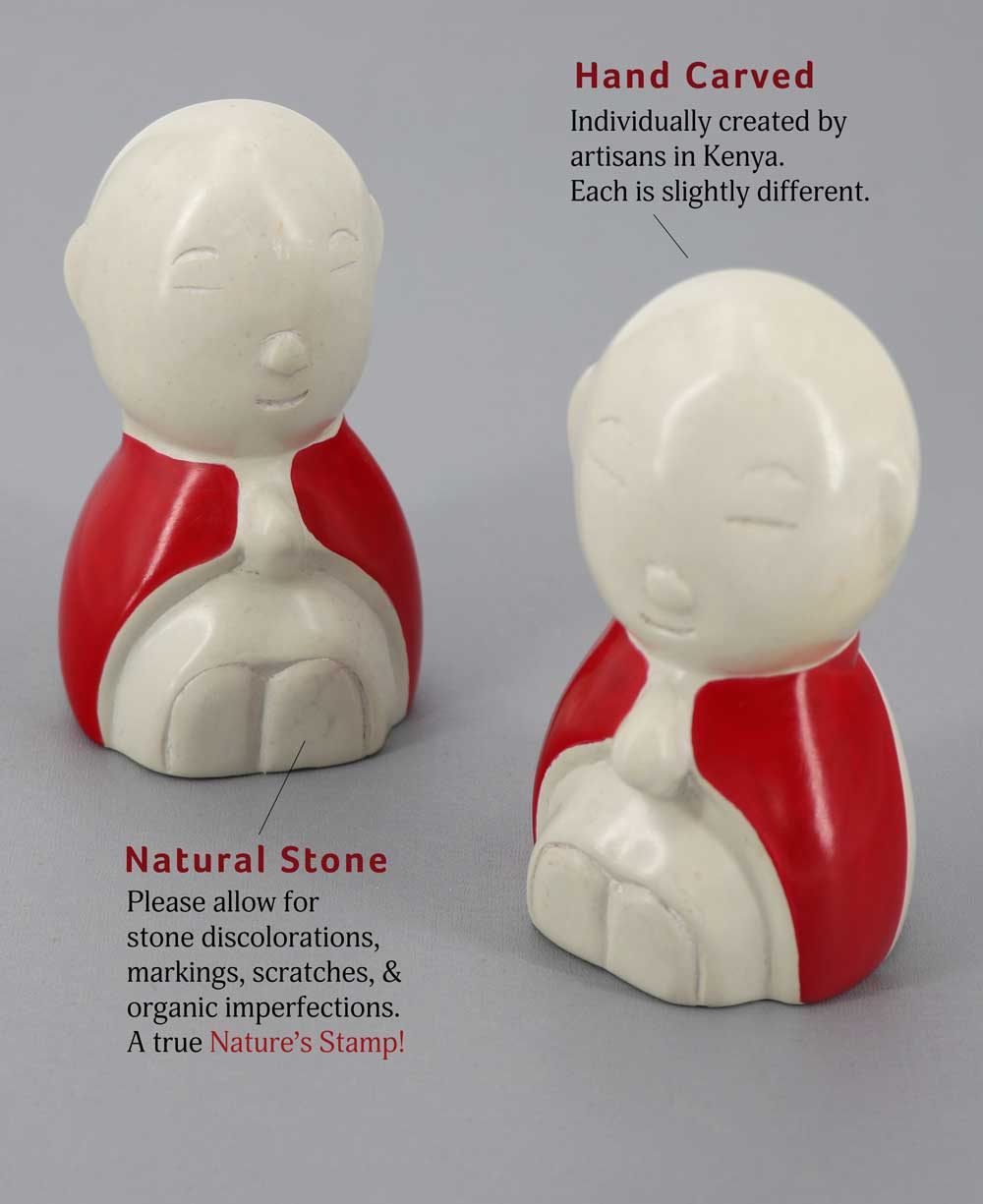 Hand Carved Mini Jizo Monk Statue, Artistan-made in Kenya - Sculptures & Statues