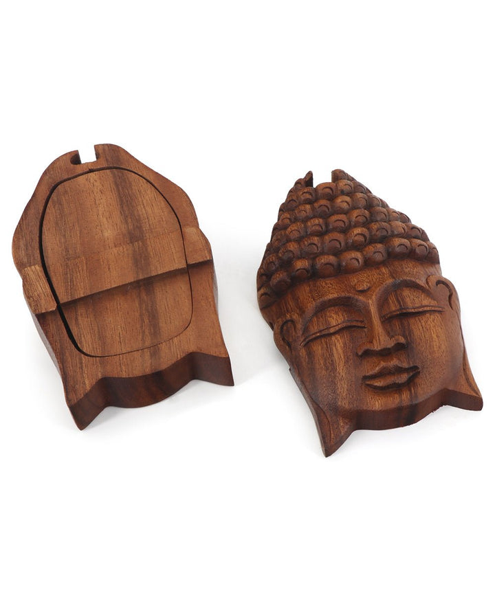 Hand-carved Wood Buddha Face Puzzle Keepsake Box - Gift Boxes & Tins