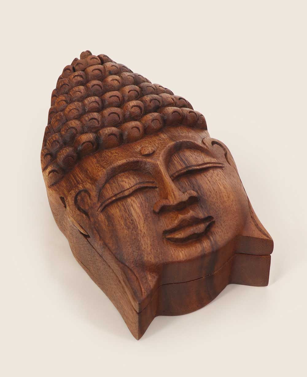 Hand-carved Wood Buddha Face Puzzle Keepsake Box - Gift Boxes & Tins