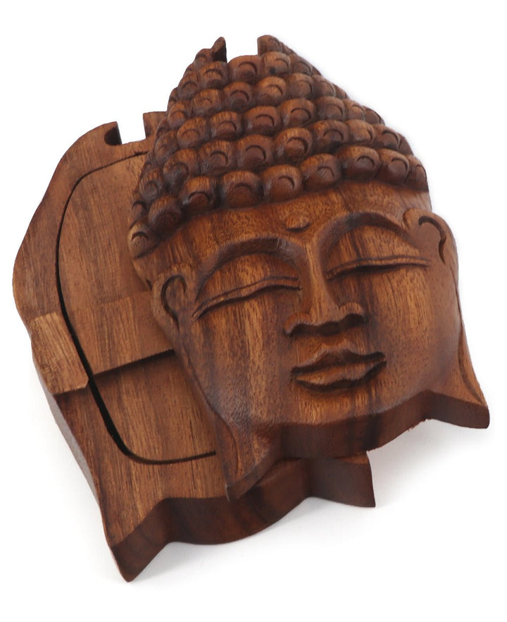 Hand-carved Wood Buddha Face Puzzle Keepsake Box - Gift Boxes & Tins