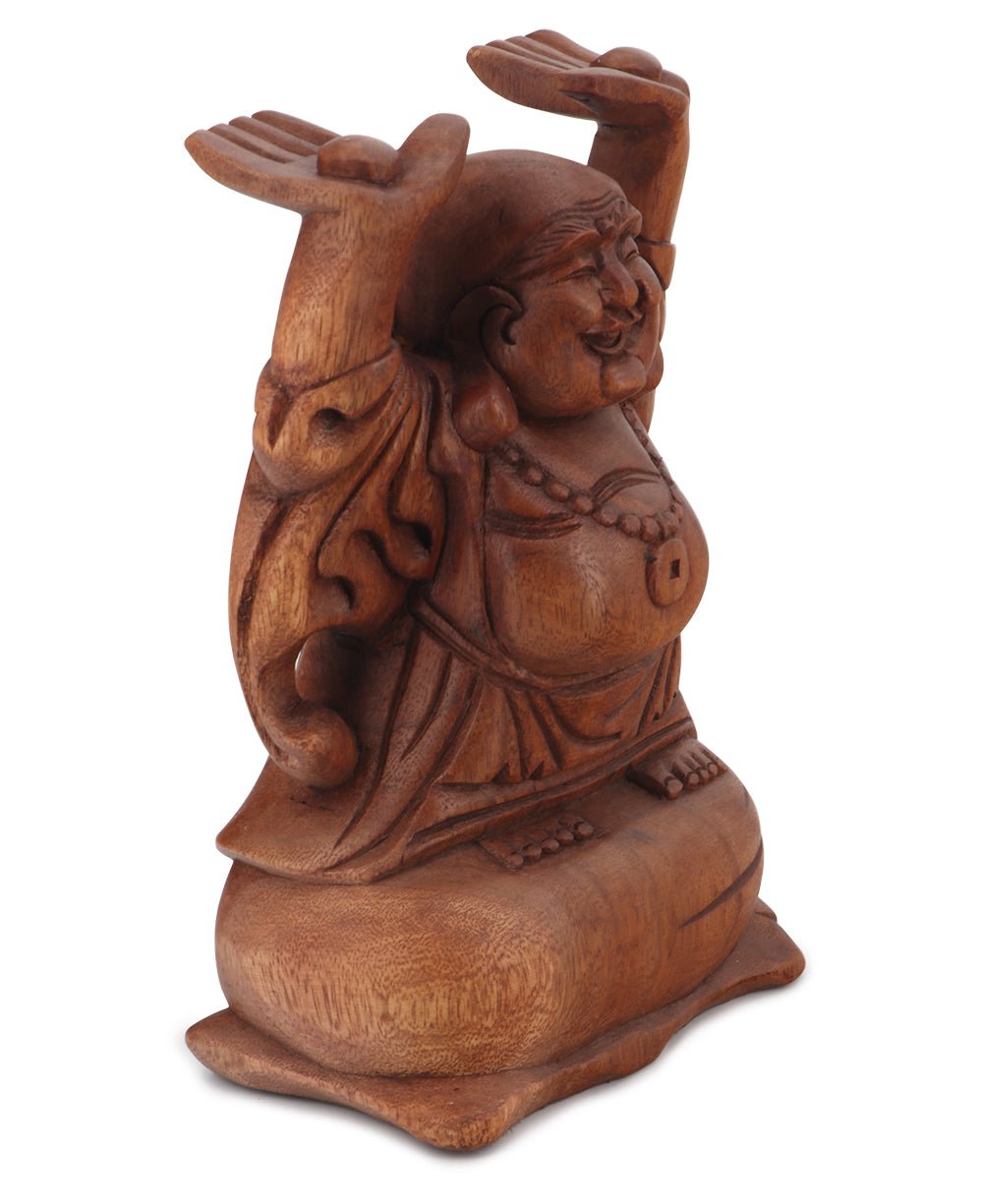 Hand Carved Wood Hotei (Ho Tai or Happy Buddha) Statue - Sculptures & Statues