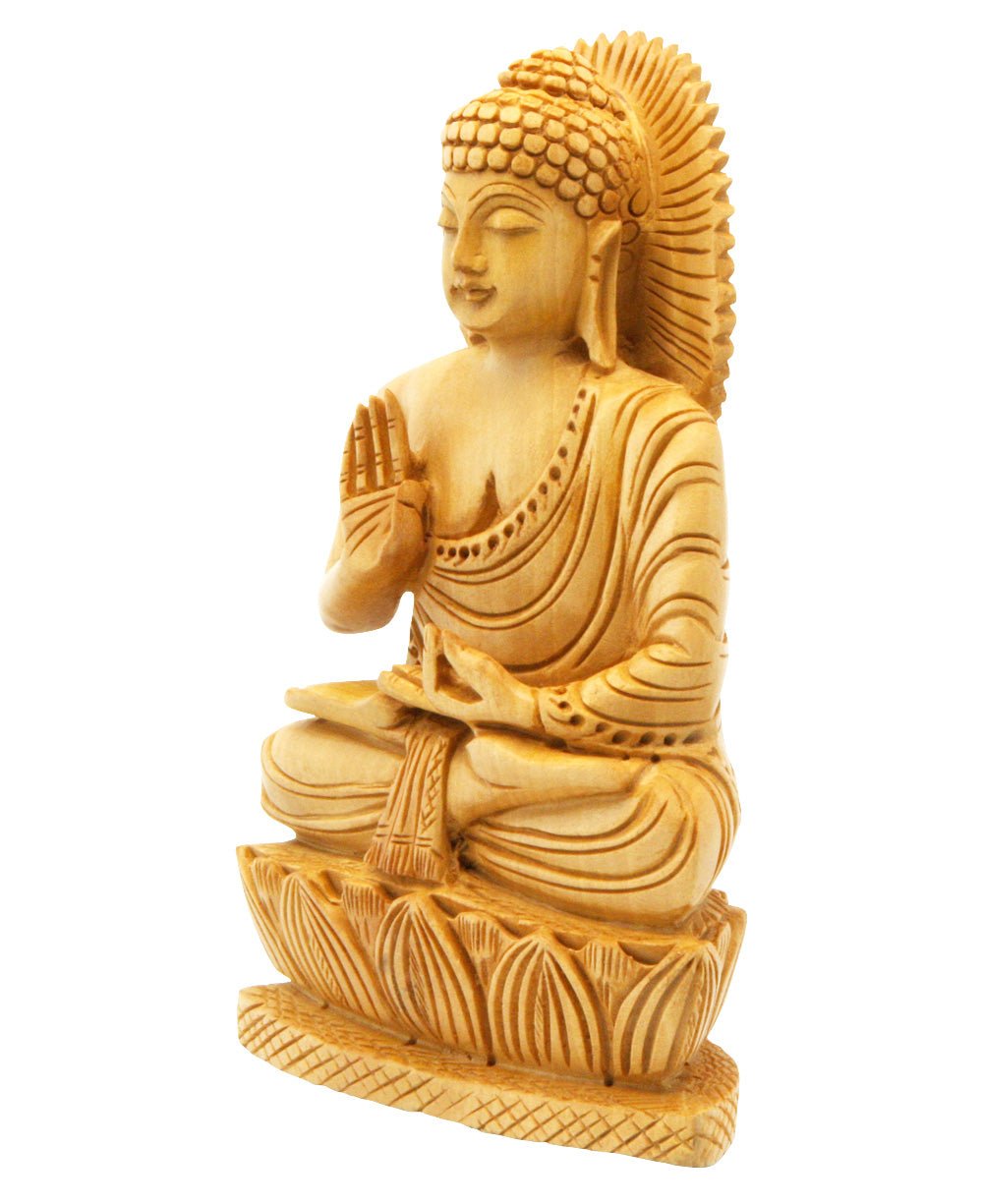 Hand Carved Wood Sitting Buddha Statue - Sculptures & Statues
