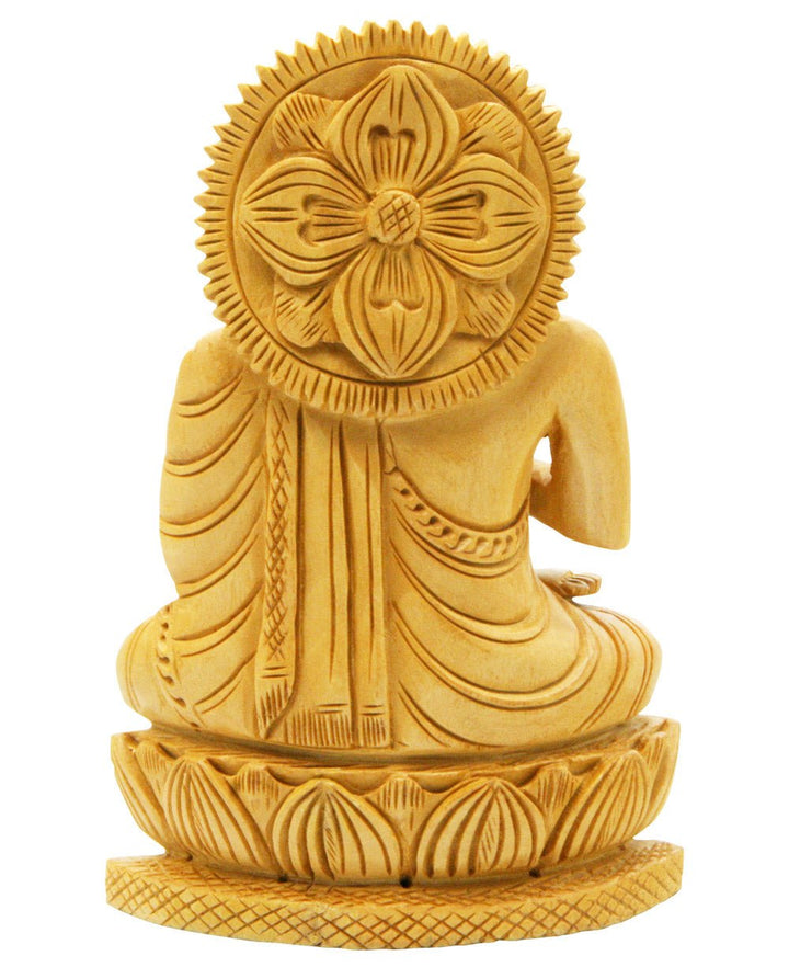 Hand Carved Wood Sitting Buddha Statue - Sculptures & Statues