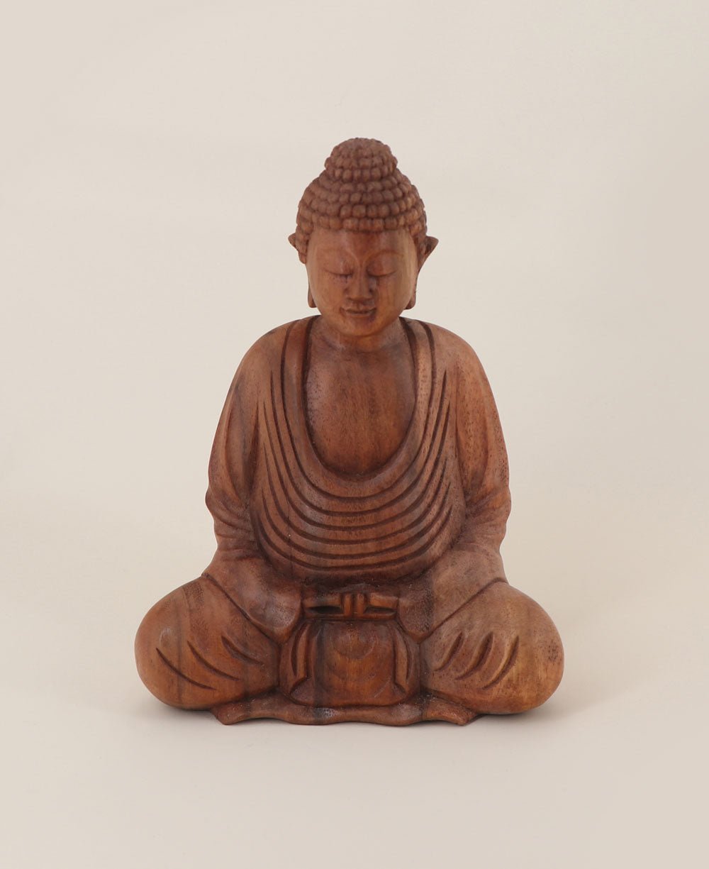 Hand Carved Wood Sitting Buddha Statue From Bali - Sculptures & Statues