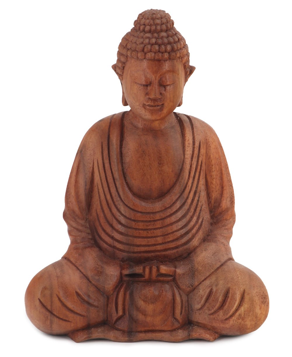Hand Carved Wood Sitting Buddha Statue From Bali