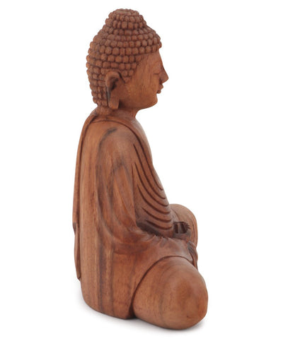 Hand Carved Wood Sitting Buddha Statue From Bali - Sculptures & Statues