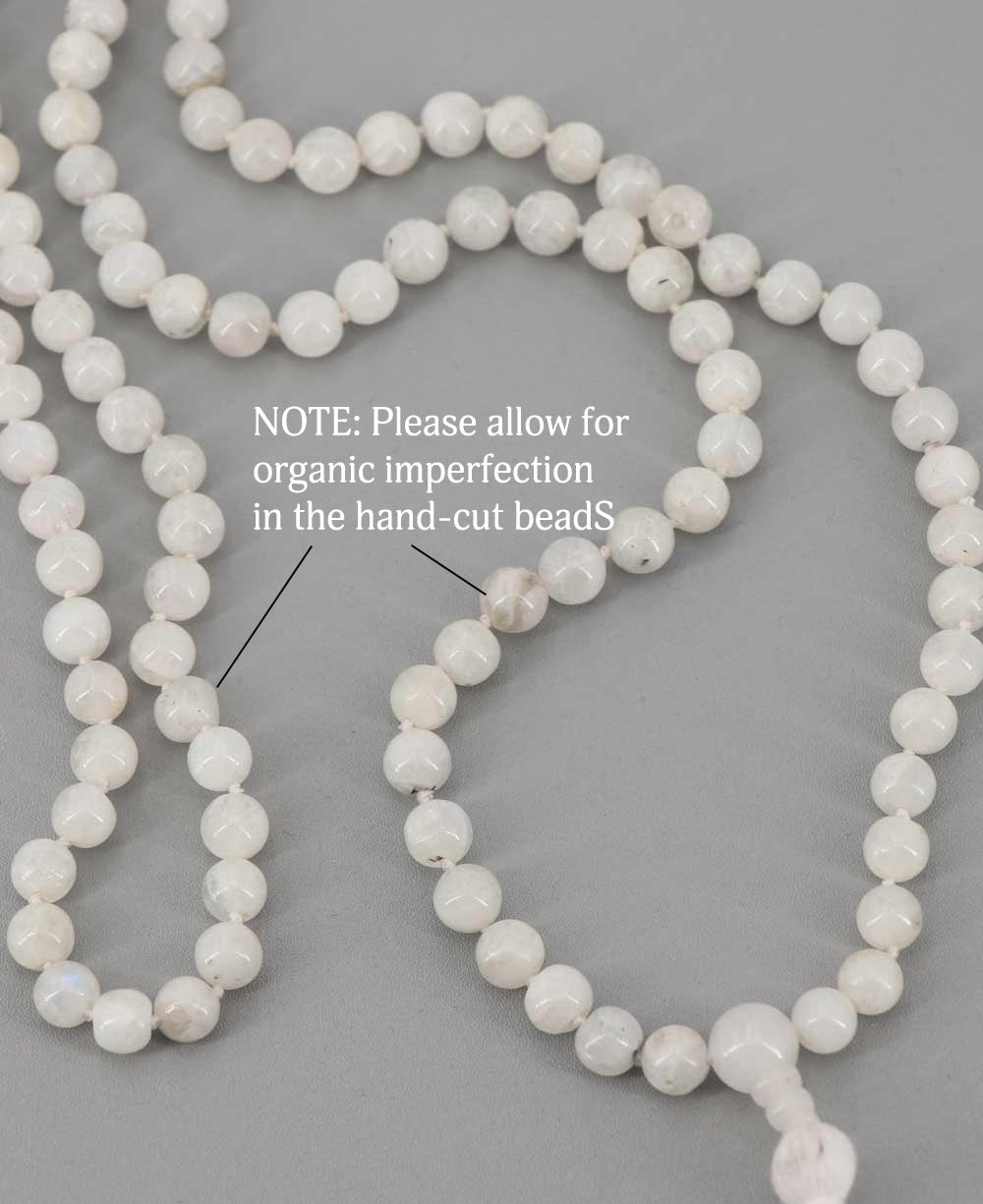 Hand Cut Bead Knotted Moonstone Meditation Mala - Prayer Beads
