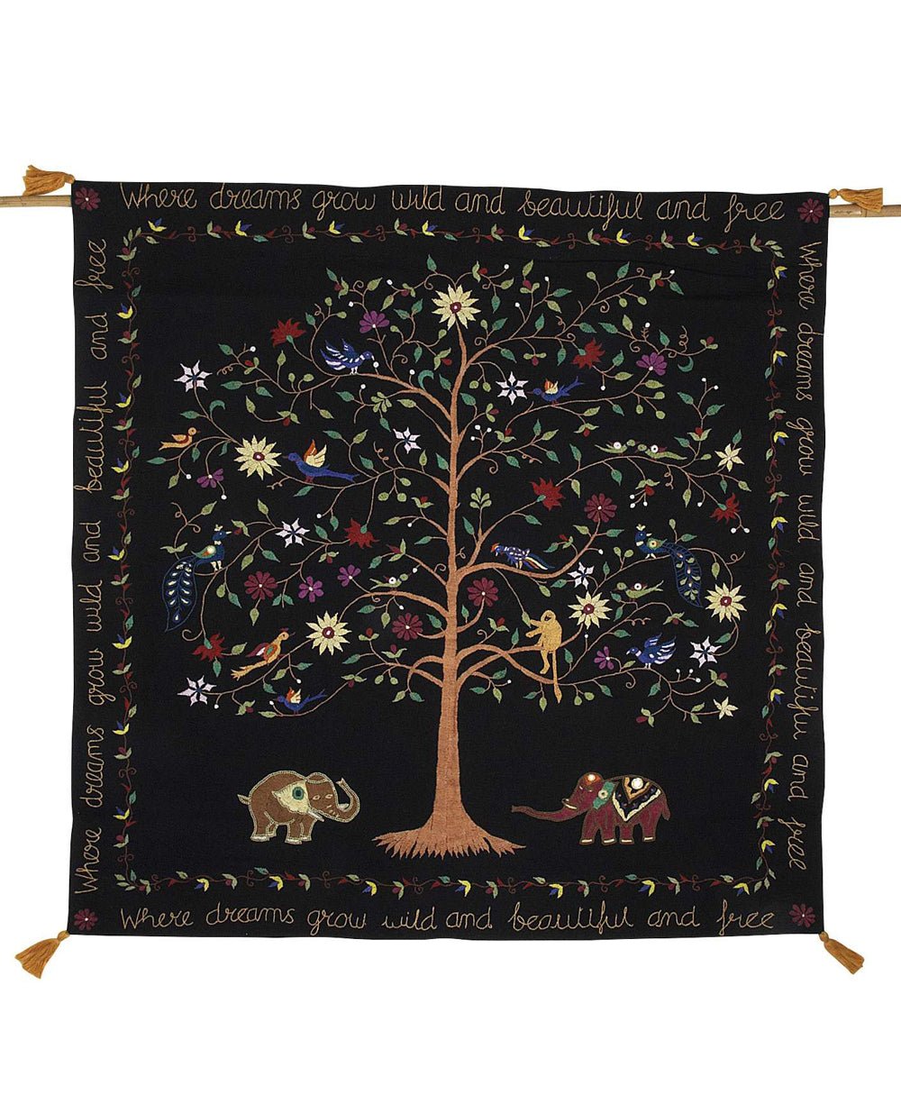 Hand-Embroidered Tree of Life Wall Hanging, Fair Trade - Posters, Prints, & Visual Artwork
