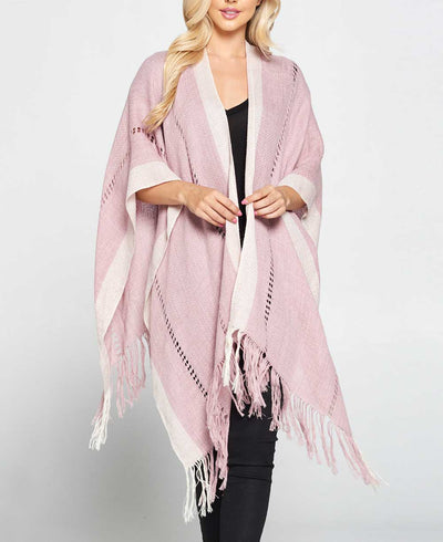 Hand Knit Alpaca Wool Poncho Wrap, Dusty Rose -