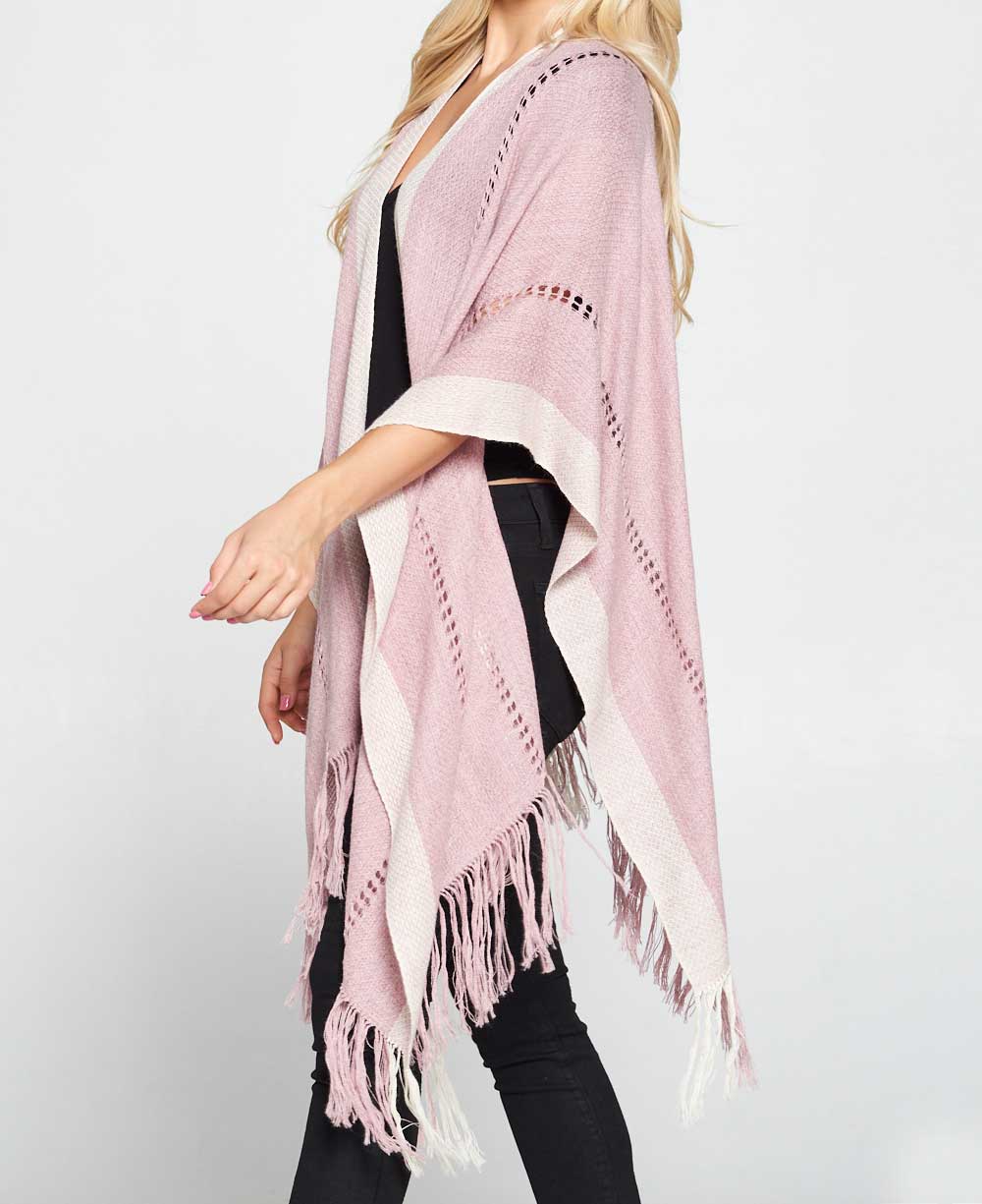 Hand Knit Alpaca Wool Poncho Wrap, Dusty Rose -