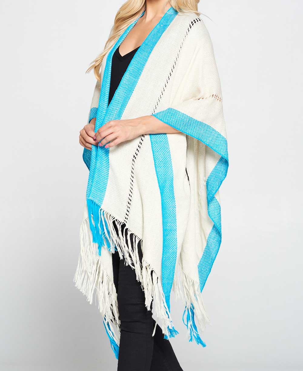 Hand Knit Alpaca Wool Poncho Wrap, Off White - Kimono Outerwear