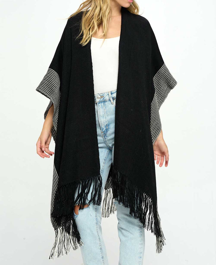 Hand Knit Alpaca Wool Wrap, Black - Kimono Coats