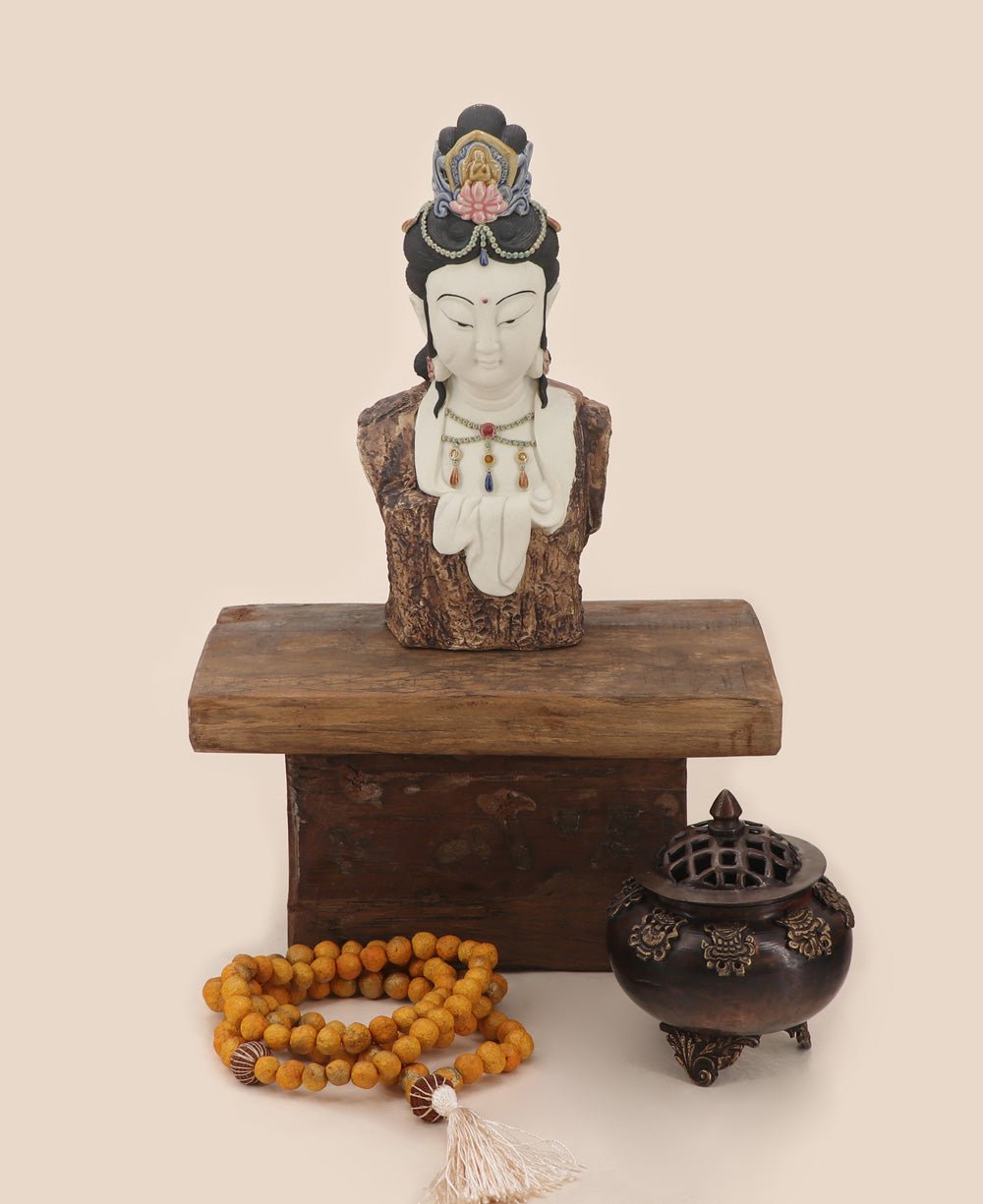 Hand-Painted Bejeweled Premium Kuan Yin Statue - Sculptures & Statues