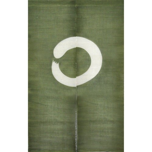 Hand Painted Zen Circle Enso Green Noren - Room Dividers