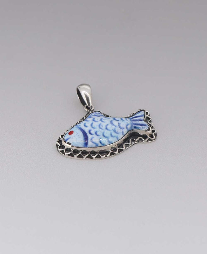 Handmade Ceramic Fish Sterling Pendant - Charms & Pendants
