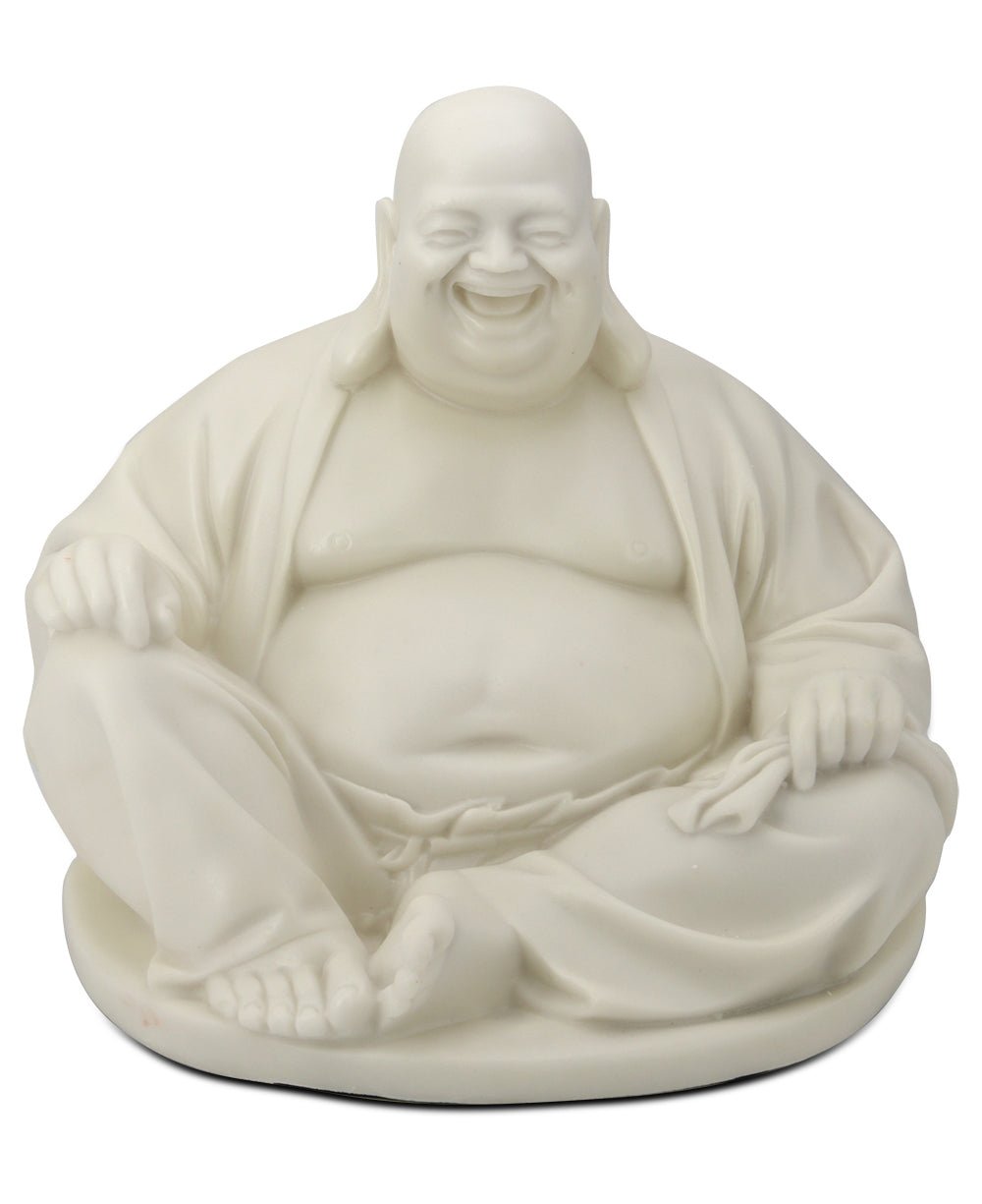 Happy Buddha Statue in Cream Finish, Indoor Outdoor Use - Sculptures & Statues