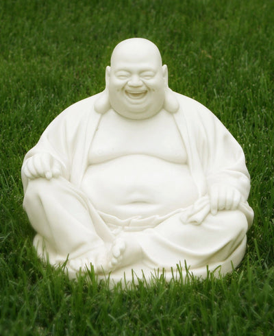 Happy Buddha Statue in Cream Finish, Indoor Outdoor Use - Sculptures & Statues
