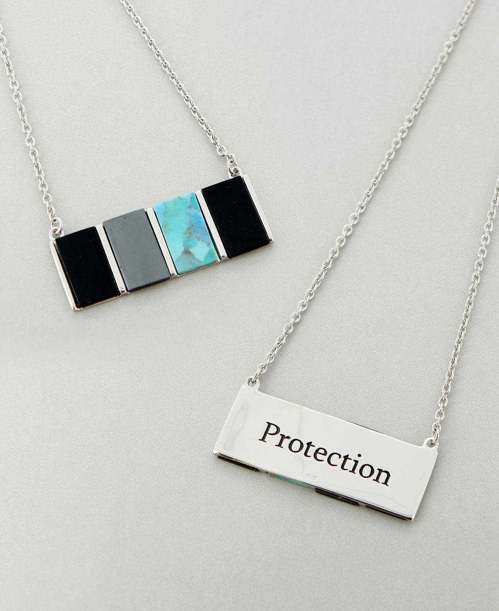Hematite, Onyx, and Turquoise Protection Necklace - Necklaces