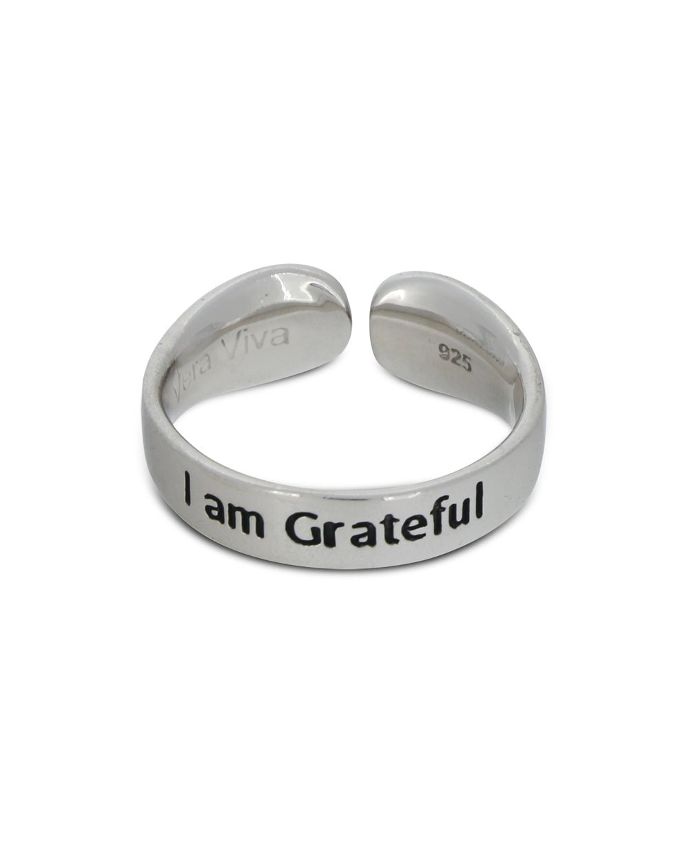 I am Grateful Affirmation Sterling Silver Adjustable Ring - Rings