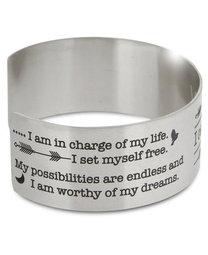 I Can And I Will Stainless Steel Inspirational Cuff Bracelet - Bracelets