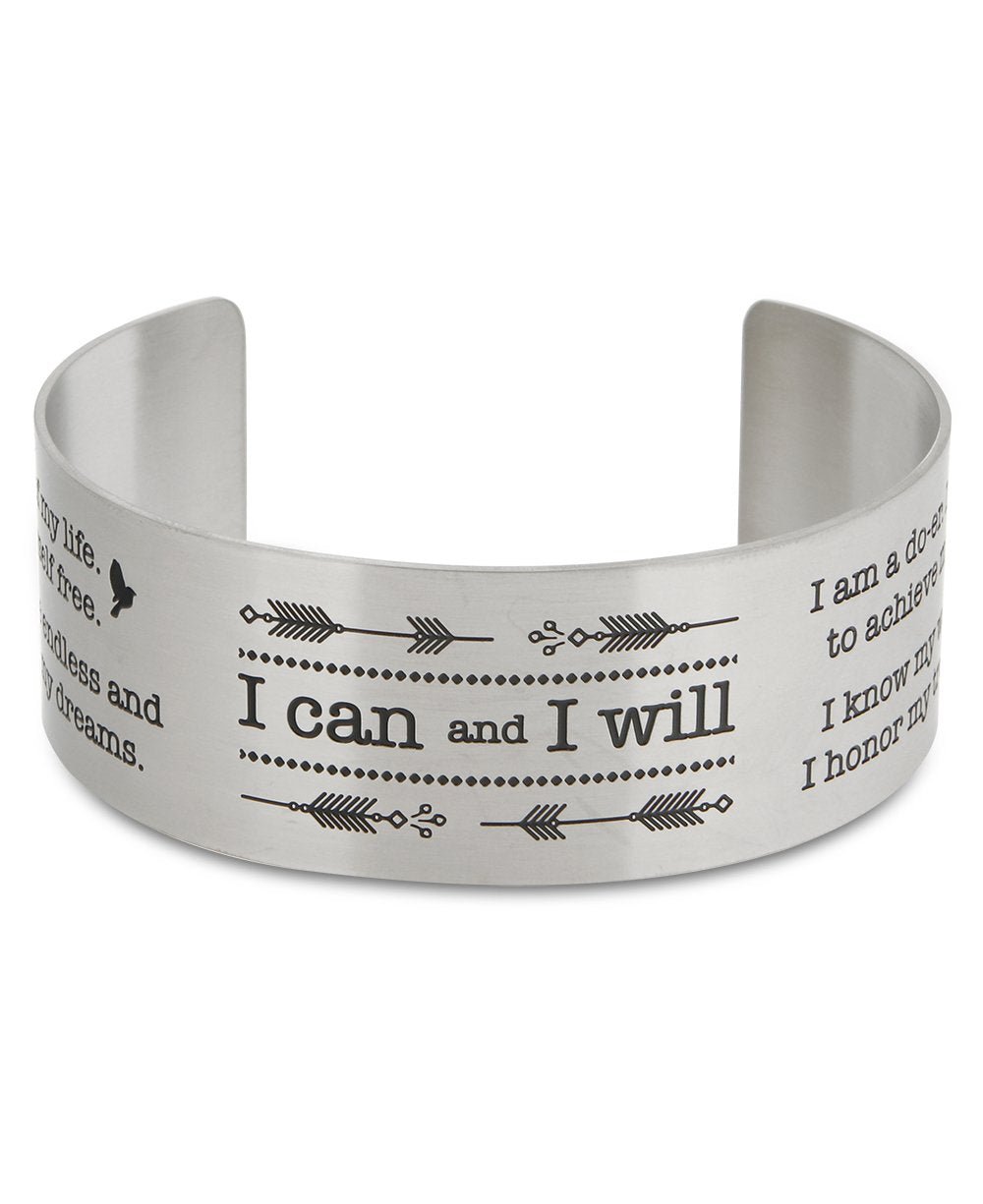 I Can And I Will Stainless Steel Inspirational Cuff Bracelet - Bracelets