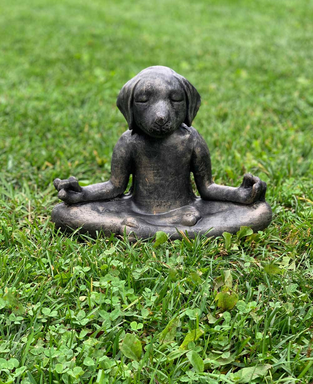 Imperfectly Perfect Cast Stone Meditating Zen Yoga Dog Statue USA Made - Sculptures & Statues Brown