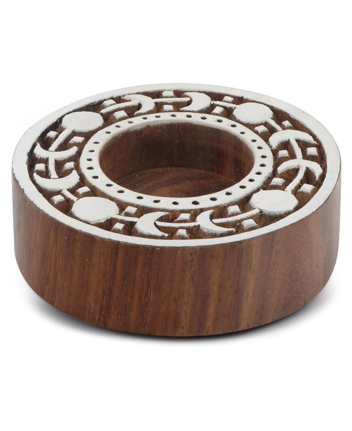 Indian Rosewood Moon Phase Tea-light Holder with Floral Tea-lights - Candle Holders
