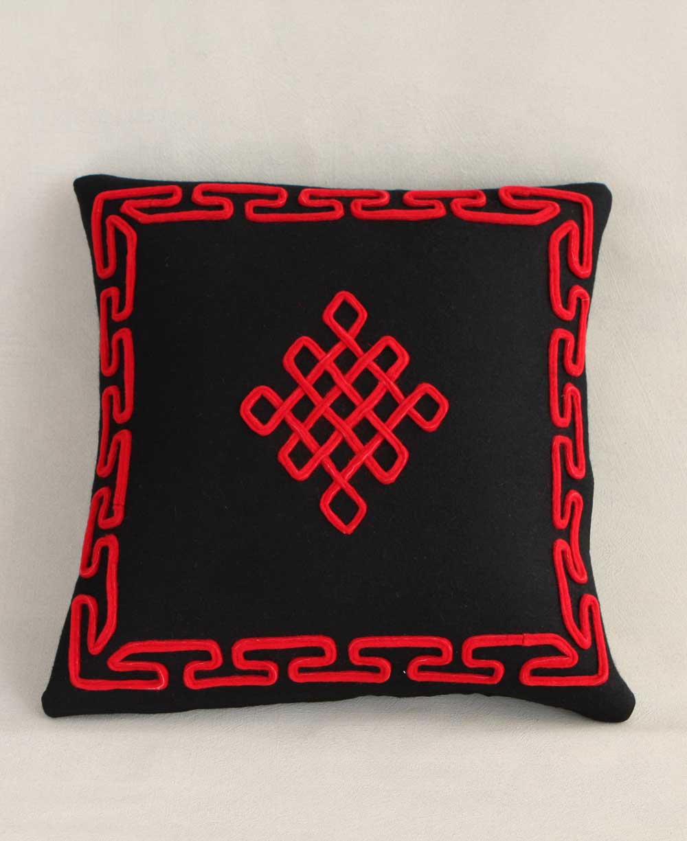 Infinite Knot Fair Trade Tibetan Pillow - Pillows Black