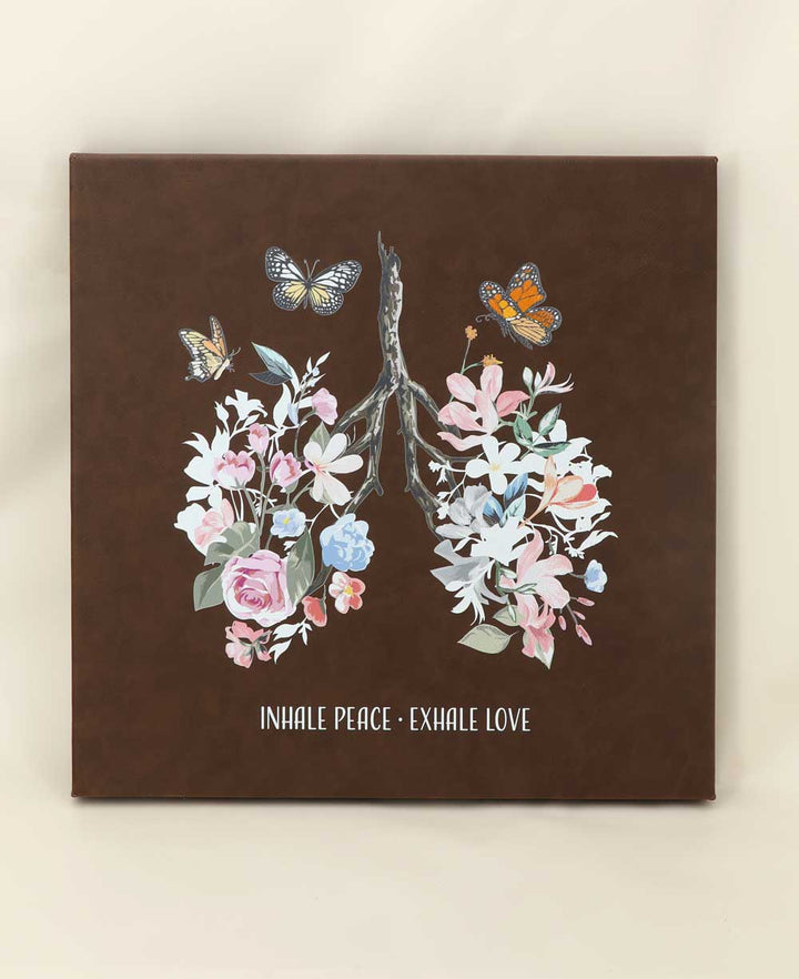 Inhale Peace Exhale Love Inspirational Art Floral Lungs Wall Hanging - Posters, Prints, & Visual Artwork Brown