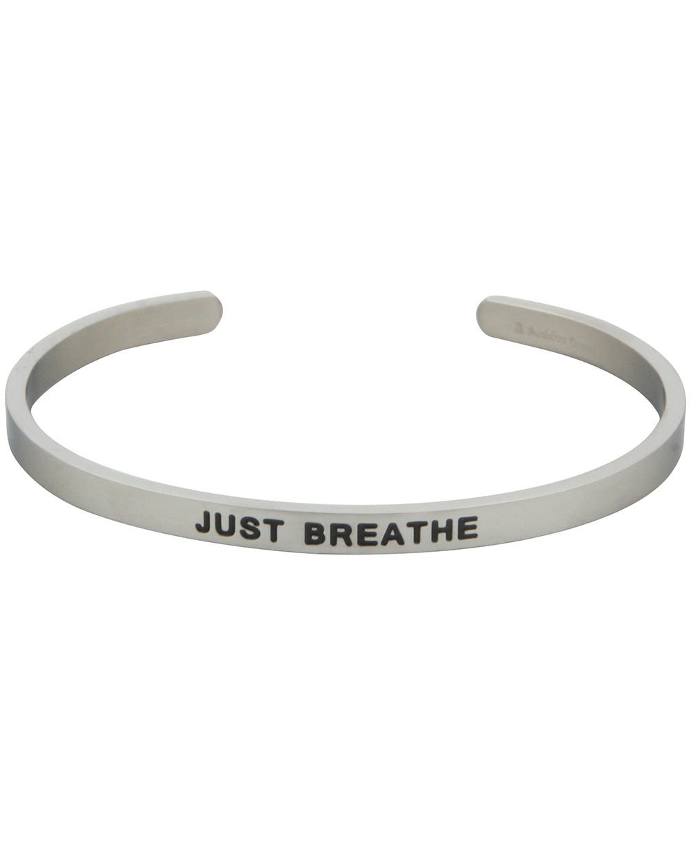 Inspirational Cuff Bracelet, Just Breathe - Bracelets