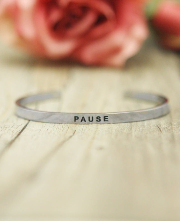 Inspirational Engraved Cuff Bracelet, Pause - Bracelets