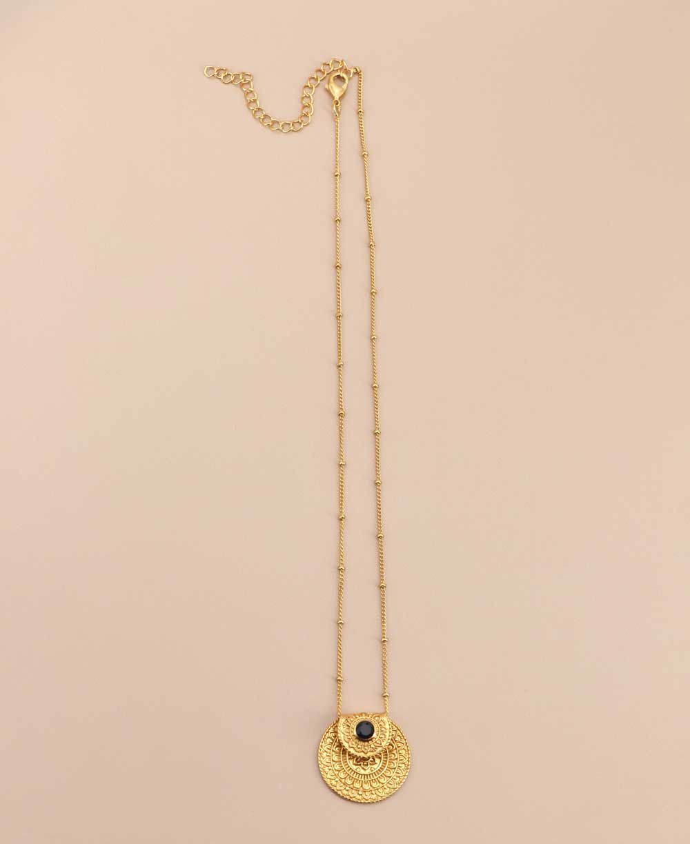 Inspirational Gold Plated Mandala Necklace with Black Onyx Stone - Necklaces