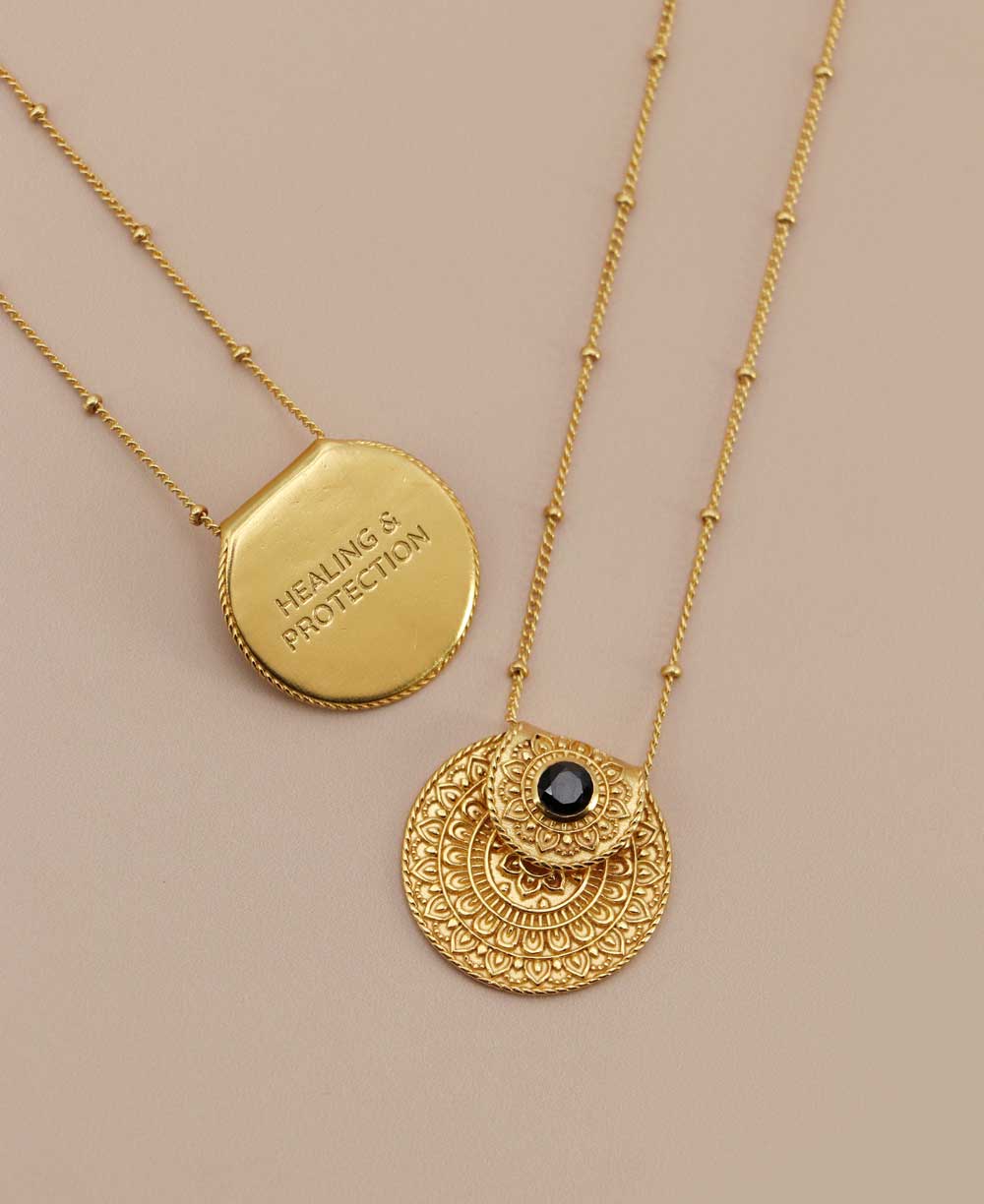 Inspirational Gold Plated Mandala Necklace with Black Onyx Stone - Necklaces