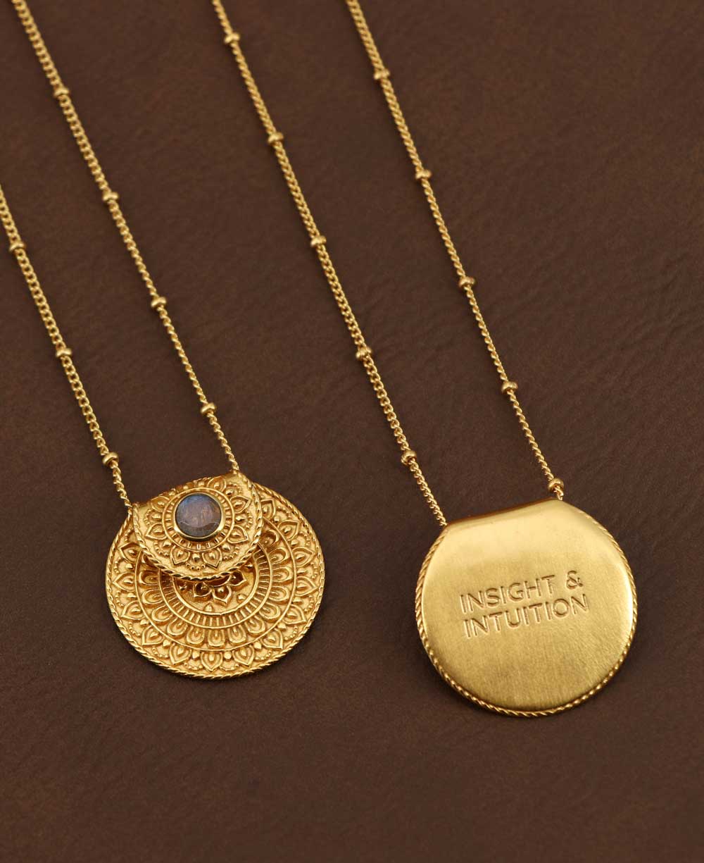 Inspirational Gold Plated Mandala Necklace with Labradorite Gemstone - Necklaces