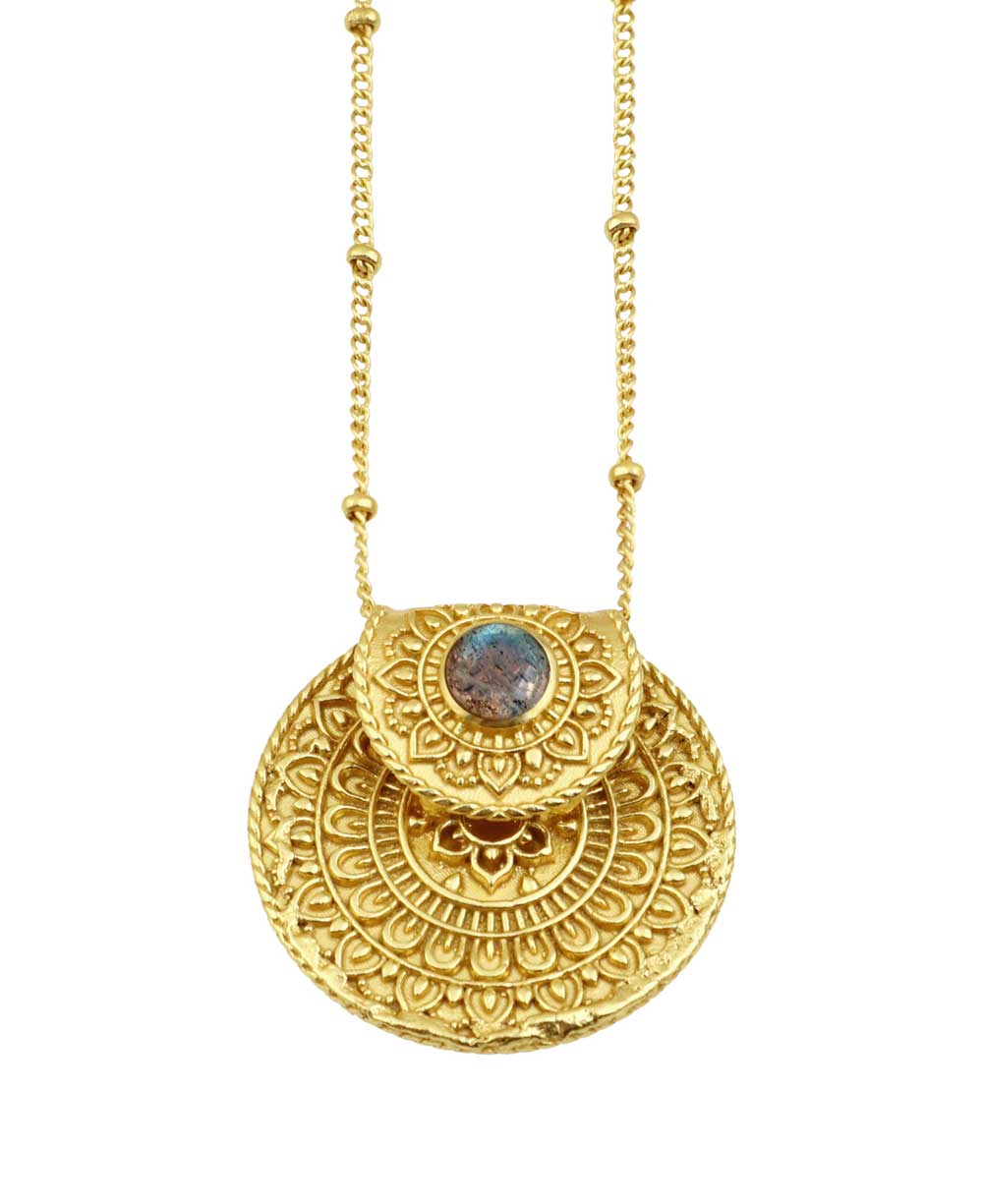 Inspirational Gold Plated Mandala Necklace with Labradorite Gemstone - Necklaces