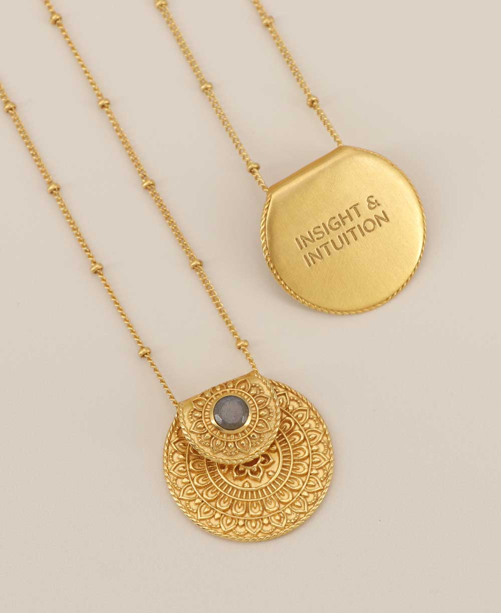 Inspirational Gold Plated Mandala Necklace with Labradorite Gemstone - Necklaces