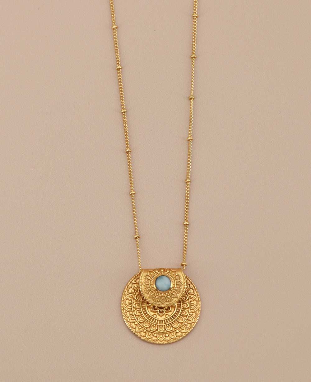 Inspirational Gold Plated Mandala Necklace with Larimar Stone - Necklaces
