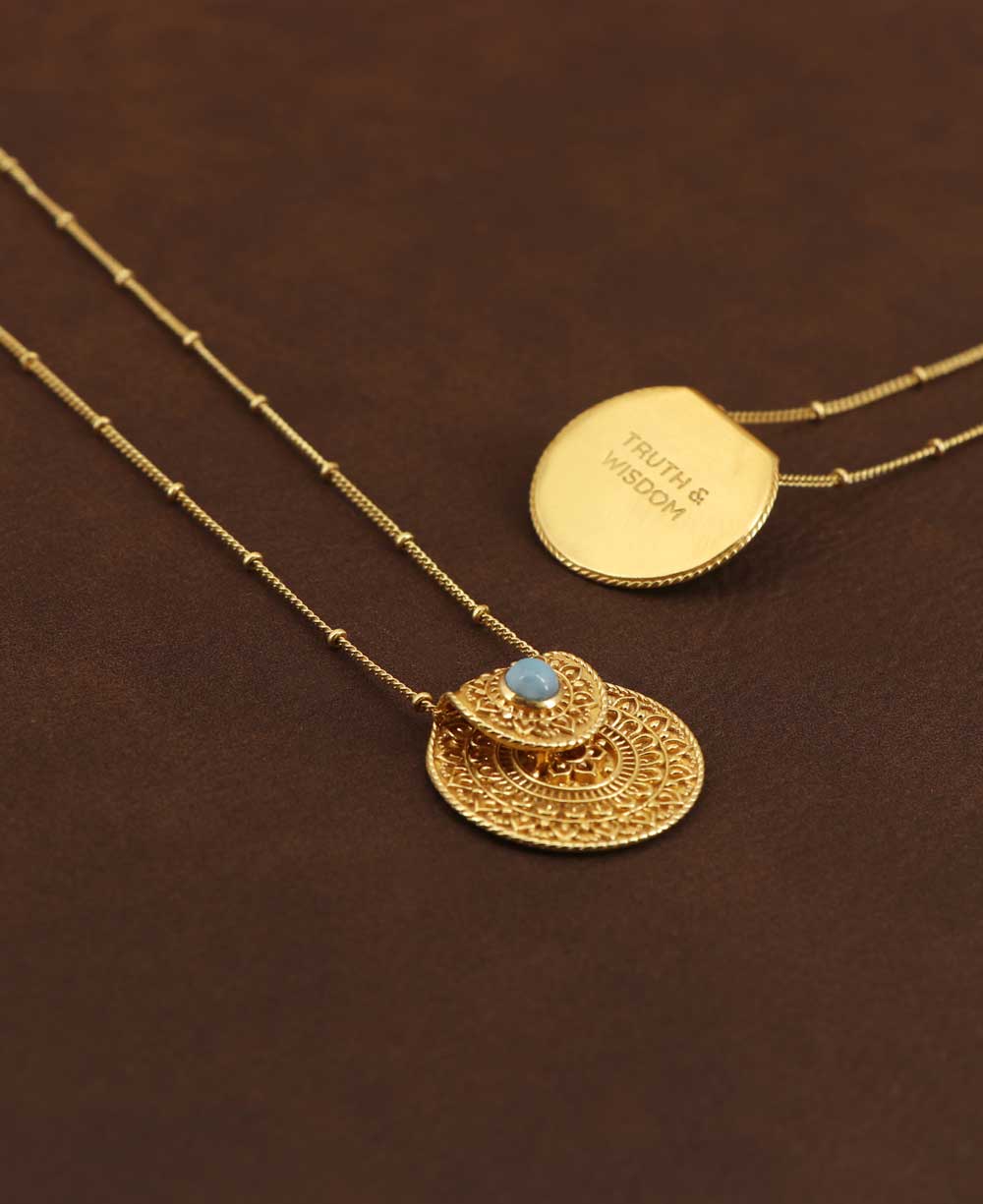 Inspirational Gold Plated Mandala Necklace with Larimar Stone - Necklaces