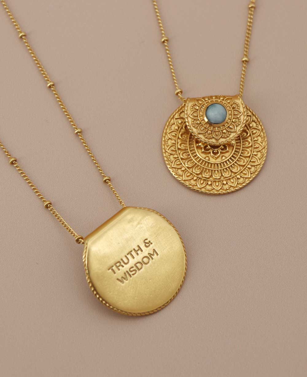 Inspirational Gold Plated Mandala Necklace with Larimar Stone - Necklaces