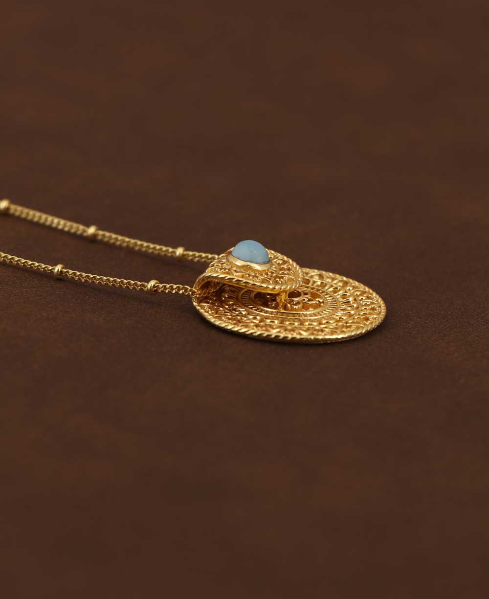 Inspirational Gold Plated Mandala Necklace with Larimar Stone - Necklaces