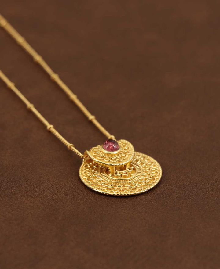 Inspirational Gold Plated Mandala Necklace with Tourmaline Stone - Necklaces