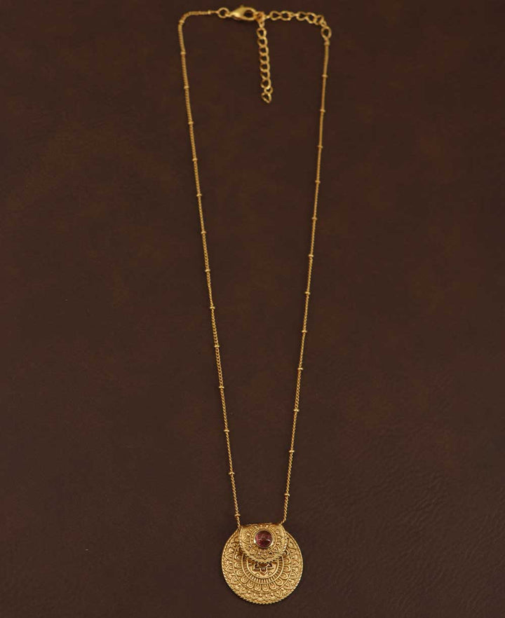 Inspirational Gold Plated Mandala Necklace with Tourmaline Stone - Necklaces