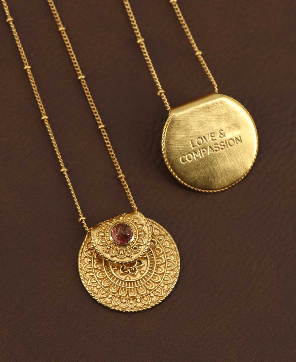 Gold Plated Mandala Necklace with Tourmaline Spiritual Harmony