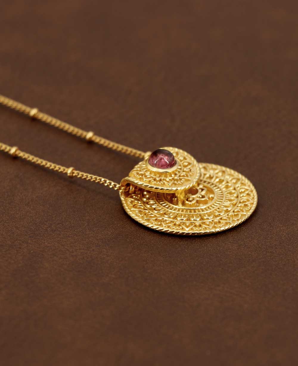 Inspirational Gold Plated Mandala Necklace with Tourmaline Stone - Necklaces
